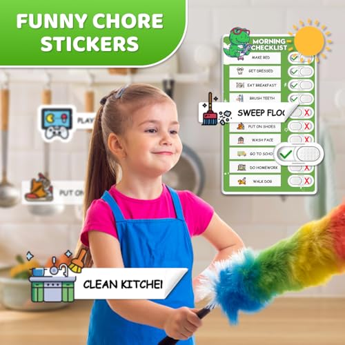 Image of 3 in 1 Upgraded Slider Bedtime /Morning /Weekly Routine Chart for Kids, Magnetic Chore Chart for Kids with Cute Chore Stickers, Cute Visual Schedule for Kid
