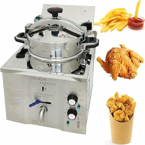 FKINGLRK Freidora de Aire a presión eléctrica de Acero Inoxidable de 16 L para encimera, freidora Comercial de 3 kW, para Papas Fritas, alitas de Pollo y Patatas Fritas.