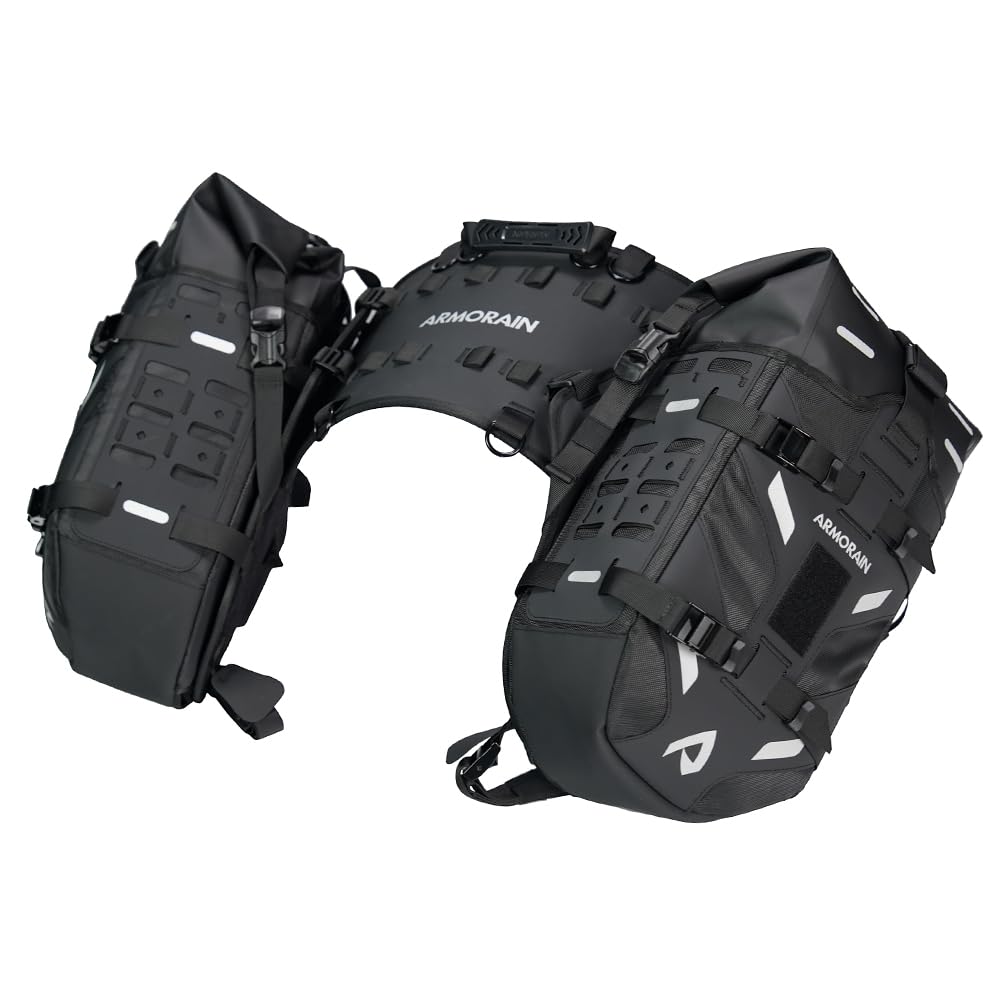 ARMORAIN オートバイ用サドルバッグ 防水 40L ラックレス・ラゲッジシステム ベース取り外し可能 2026年新デザイン アドベンチャー・ライディングギア用 (20L×2) (Black)