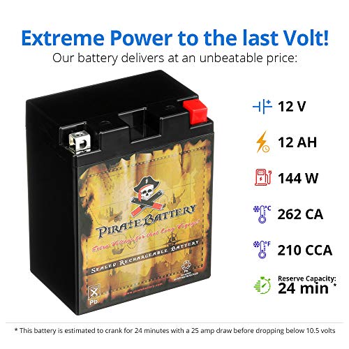 Image of Pirate Battery 14AHL-BS Maintenance-Free, 210CCA, 12V 14Ah Battery Replacement for ATV, Motorcycle, Jet Skis, Scooter, UTV, and More - Nut and Bolt (T3) Terminal