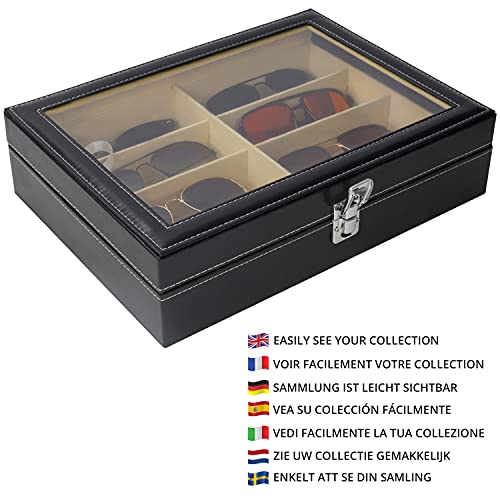 Kurtzy Faux Lederen Zonnebrillen Organizer Doos – 8 Sleuven voor Brillen – Afsluitbare Zwarte Display Opslag Collectie… - Image 5