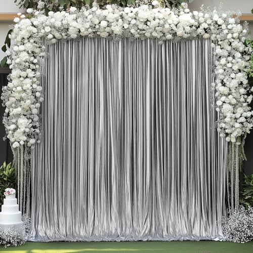 Image of 10x10 ft Wrinkle Free Black Silver Sequin Backdrop Curtain for Parties,Thick Not Fall Glitter Wedding Backdrop Drapes,2 Panels 5x10ft Shimmer Photo Back Drop Cloth for Birthday Photography Background