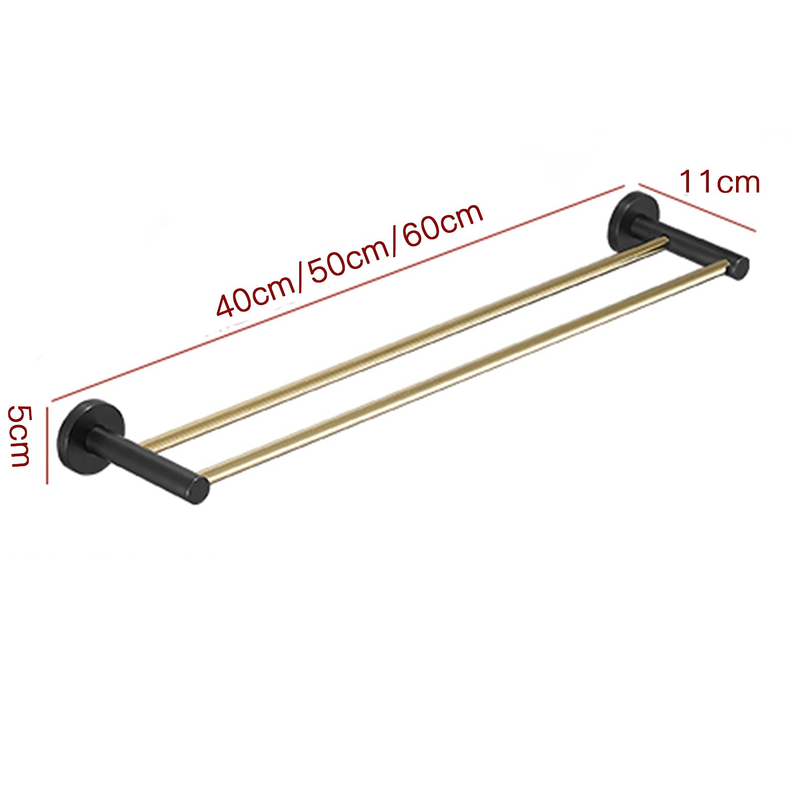 Torre Doble Torre de Cobre Blanco Redondo Barra de Toalla 40 cm / 50 cm / 60 cm, suspensión de Torre montada en la Pared para baño Cocina-Negro + Oro, Cromo (Size : 50cm)