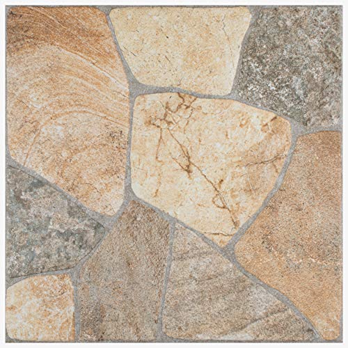 SomerTile FCG18ERS Albe Porcelain Floor and Wall Tile, 17.375" x 17.375", Rustico, Grey/Beige/Brown