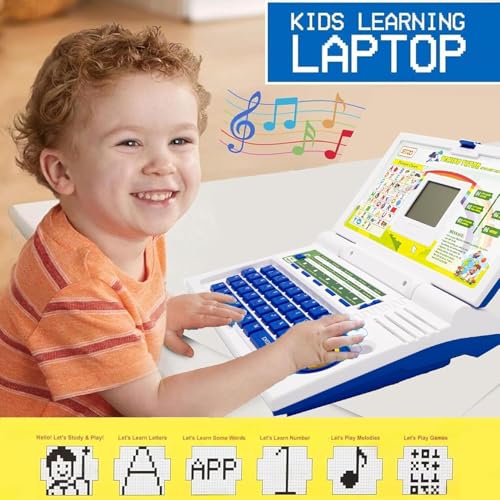 Image of ToyBharat Techno Tutor English Learner Laptop: A Fun and Educational Toy for Kids Ages 3-8 with 20 Activities for Learning and Play in Letters, Words, Melodies, and Games (Blue)