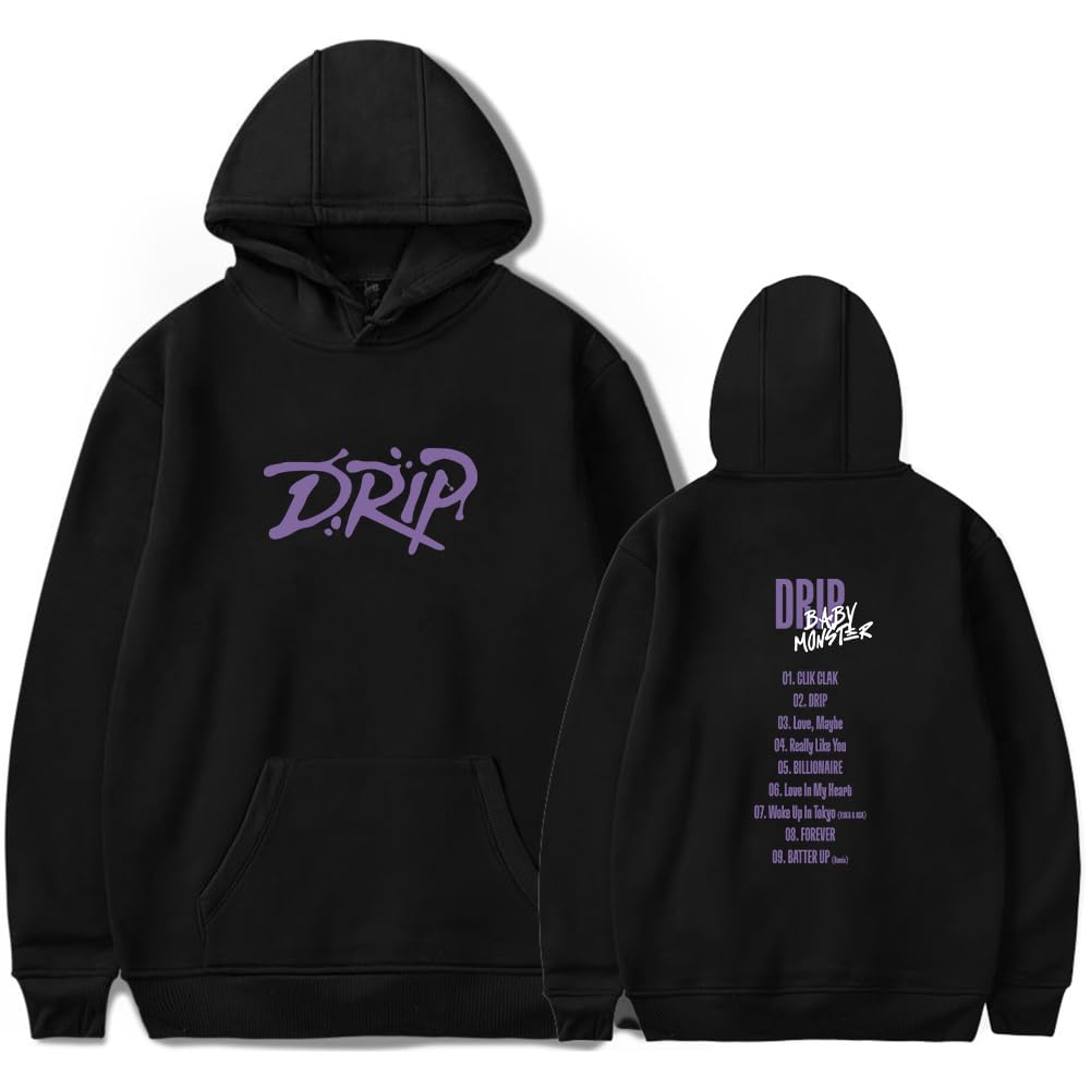 Babymonster Merch Drip Tracklist Hoodies Pullovers Kpop Hoodie Unisex Hooded Casual Streetwear Top