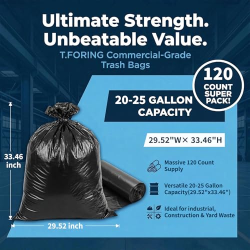 Image of 20-25 Gallon Trash Bags Unscented, 30'' x 33'', Black, 120 Count | Large 20+ Gal Garbage Bag,Plastic Can Liners,Fit 75 - 93 Liter Bins,Multipurpose for Home, Office, Daily Household Use