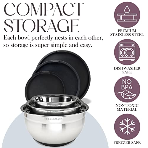 Image of Bellemain Stainless Steel Non-Slip Mixing Bowls with Lids (5 Piece, Silver /Black)
