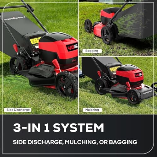 Image of 40V Cordless Lawn Mower 17 inch Walk Behind Mower, 3-in-1 Brushless Push Electric Lawn Mower with 4.0Ah Battery & Charge, 46L Grass Bag, 6 Adjustable Cutting Heights, for Garden /Patio /Yard /Lawn