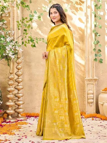 Image of Satrani Women's Silk Banarasi Weaving Saree with Unstitched Blouse Piece