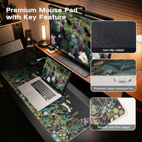 Image of iCasso Heated Mouse Pad Hand Warmer, XXL Heated Desk Pad, Electric Warm Desk Mat with 3 Heating Levels for Computer Keyboard, 35.4 inch x 15.7 inch Large Mousepad for Home Office Work (Weeds)