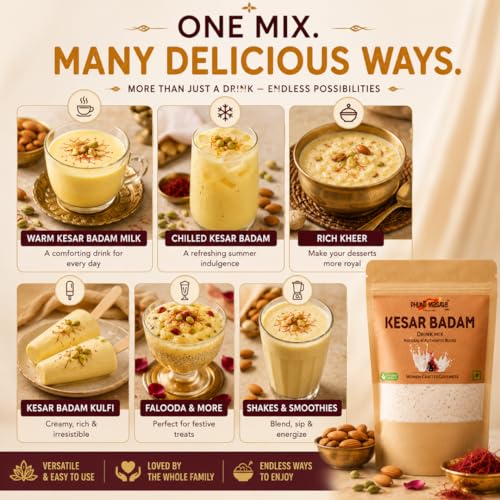 Image of Kesar Badam Drink Mix 250g | Saffron Almond Beverage Powder for Homemade Drink Preparation | Kitchen Drink Mix for Daily Beverage Recipes