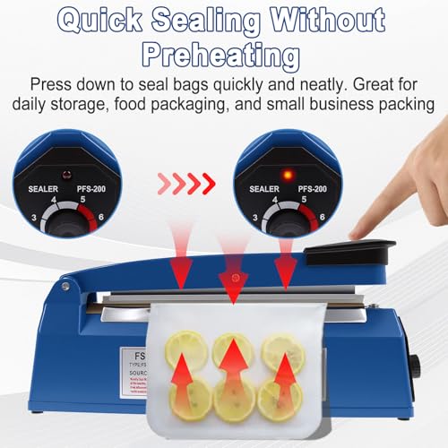 Image of 8 Inch Impulse Sealer, Manual Heat Sealer Machine for Mylar Bags, Shrink Wrap Bag Sealers Sealing Machine for Plastic PE PP Bags with 3 Free Replacements Kit Element Grip, Blue