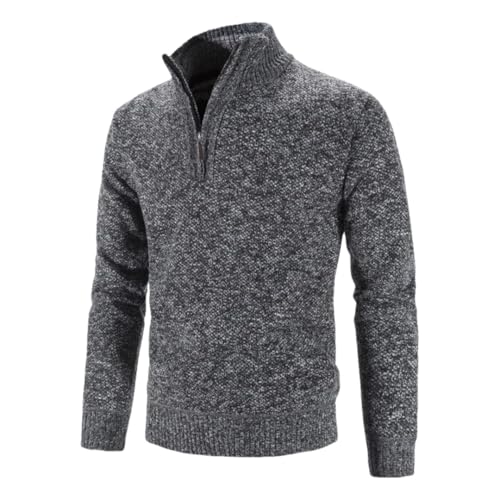 Mens Autumn Winter Solid Color Casual Sweater Stand Collar Fleece Sweater Male Zip Slim Fit Knitted Pullover