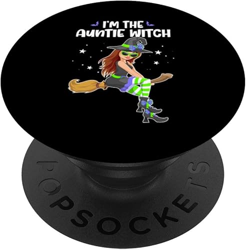 Disfraz divertido de Halloween con la frase "I'm the Auntie Witch", agarre y soporte para teléfonos y tabletas