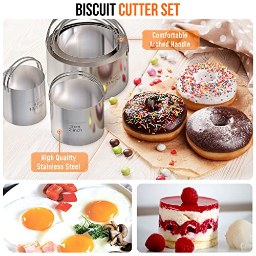 Proffesional Biscuit Cutter Set (6 Pcs) Stainless Steel Pastry Cutter + Rolling Pin + Pastry Wheel Cutter + Pastry Blender + Egg Separator + Biscuit Molds #TOP5