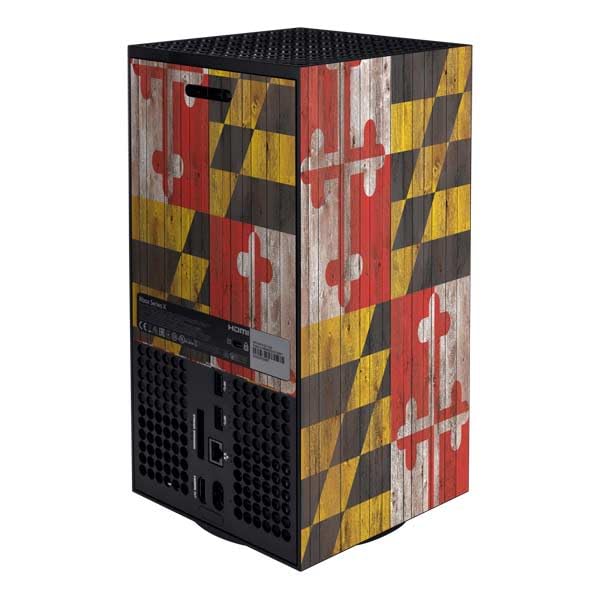 Skinit Decal Gaming Skin Compatible with Xbox Series X Bundle - Maryland Flag Dark Wood Design