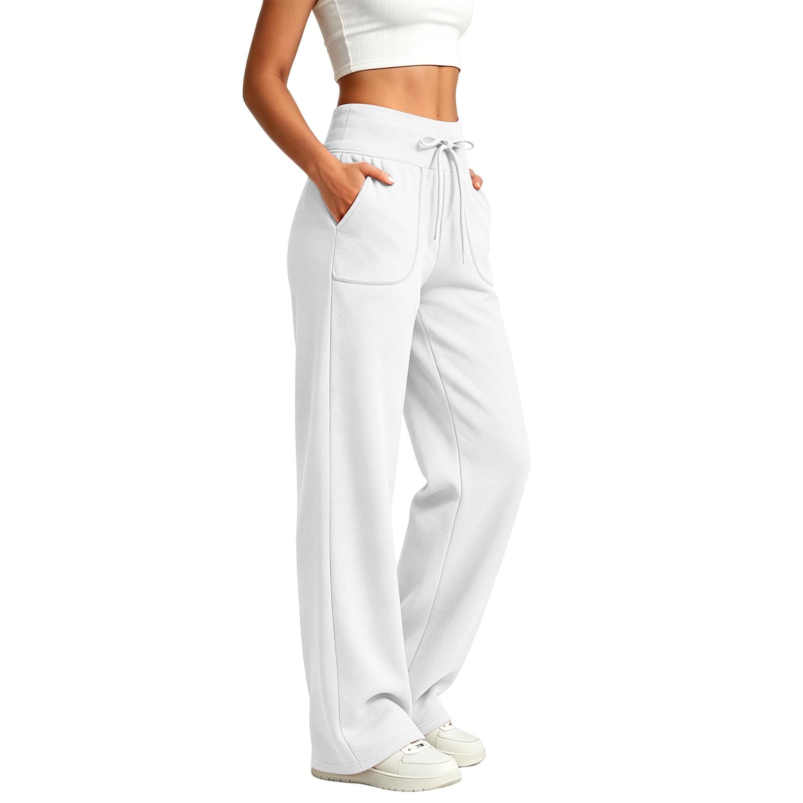 Generico Pantaloni Tuta Donna Pantaloni Sportivi Vita Alta Pantalone a Gamba Larga Larghi e Morbidi Pantalone Baggy con Tasche Pants Lunghi con Coulisse Regolabile per Jogging Fitness Sport