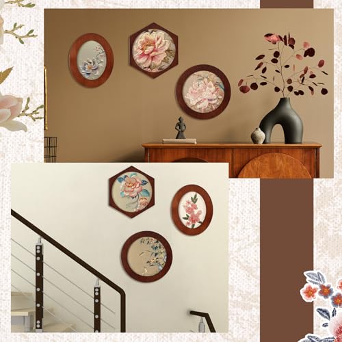 Image of Vercraft 3 Set Embroidery Hoop Frame 8 Inch Decorative Wood Embroidery Frame with 8 Inch Cross Stitch Hoop for Display Finished DIY Art Craft Hanging Sewing Ornaments, Round, Hexagon, Oval