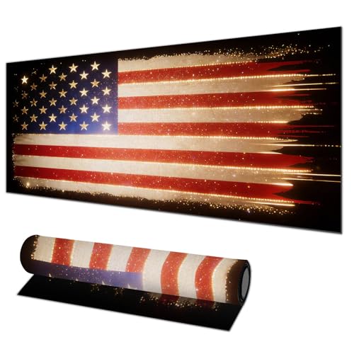 Tapis de souris XL drapeau américain à paillettes 80x30 cm avec base antidérapante
