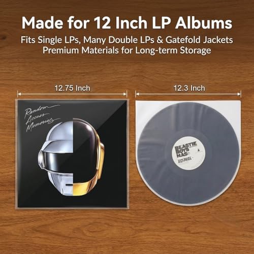 100 Pack Vinyl Record Sleeves Combo - 50 Anti-Static 3.15 Mil HDPE Inner & 50 4 Mil OPP Outer Covers with Cloth - Fits 12" Single, Double & Gatefold LP Albums, Archival Quality by Generic - Used condition - Image 2