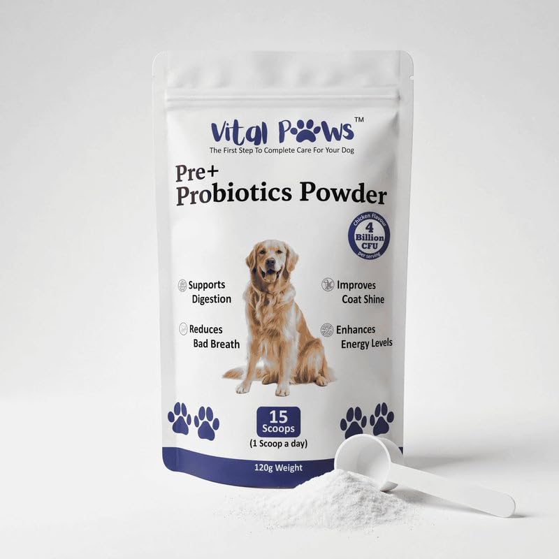 Image of Probiotics for Dogs, Pre + Probiotic Powder Chicken Flavour, 4 Billion CFU Dog Gut Health Supplement, Supports Digestion, Coat Shine, Bad Breath & Daily Food Mixing, 120g