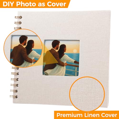 Scrapbooking lin beige 40 pages blanches avec autocollants d'angle