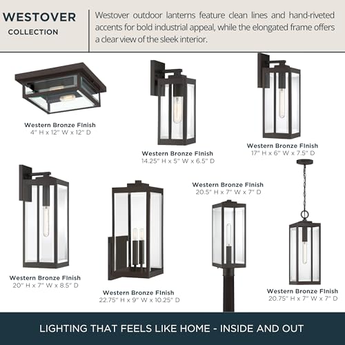 Image of Quoizel Westover 14 inch Outdoor Wall Lantern, Western Bronze | 1-Light, Clear Beveled Glass, E26 Base, ETL Wet Rated