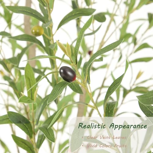 Image of Bellacat UV Resistant 8ft Artificial Olive Tree Outdoor with Waterproof Leaves, 96in Faux Olive Tree with Lifelike Fruits, Fake Olive Tree for Porch Patio Balcony Yard Outdoor Decor