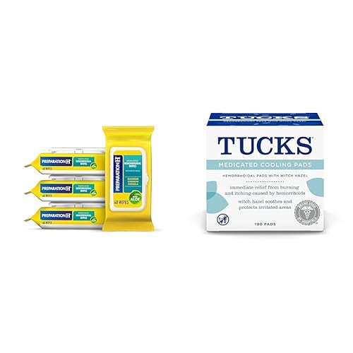 Preparation H Toallitas desechables para hemorroides con hamamelis para aliviar la irritación de la piel, 48 unidades (paquete de 4) y almohadillas