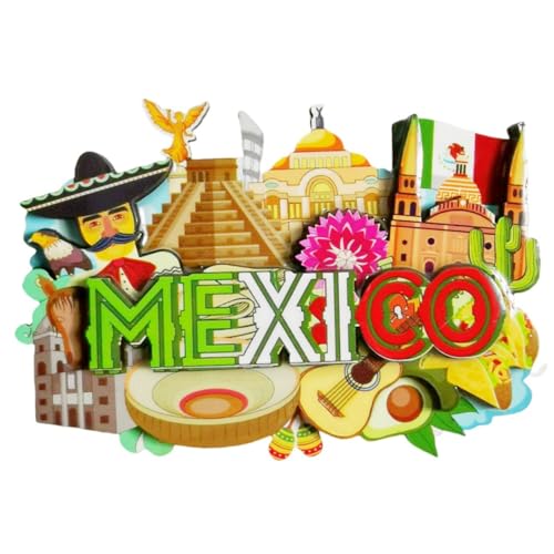 Imán decorativo de madera 3D estilo México para refrigerador