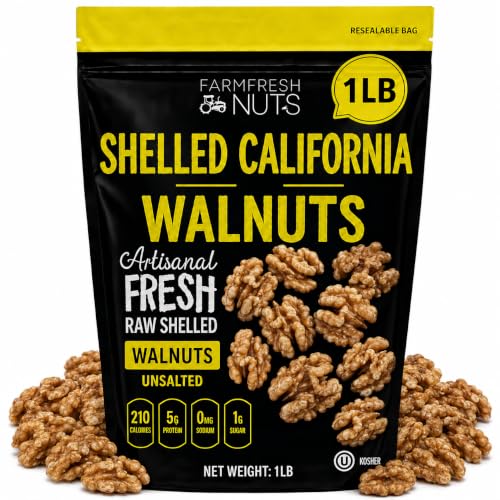 Image of Raw Shelled California Walnuts Halves & Pieces (1 Lb.) - Compares to Organic Walnuts - Great Source of Omega 3 - Vegan & Keto Friendly - Farm Fresh Nuts Brand