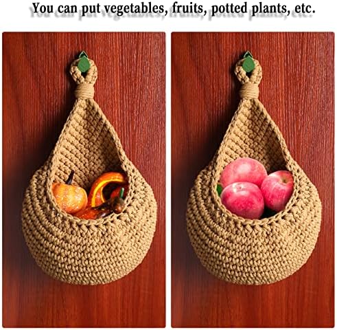 KINBOM Jute Hanging Basket, Boho Storage Basket Vegetable Fruit Baskets Hanging Decorative Basket for Living Room Bathroom Kitchen and Bedroom(XL, 34 x 24 x 12.5cm/ 13.4 x 9.4 x 4.9Inch)