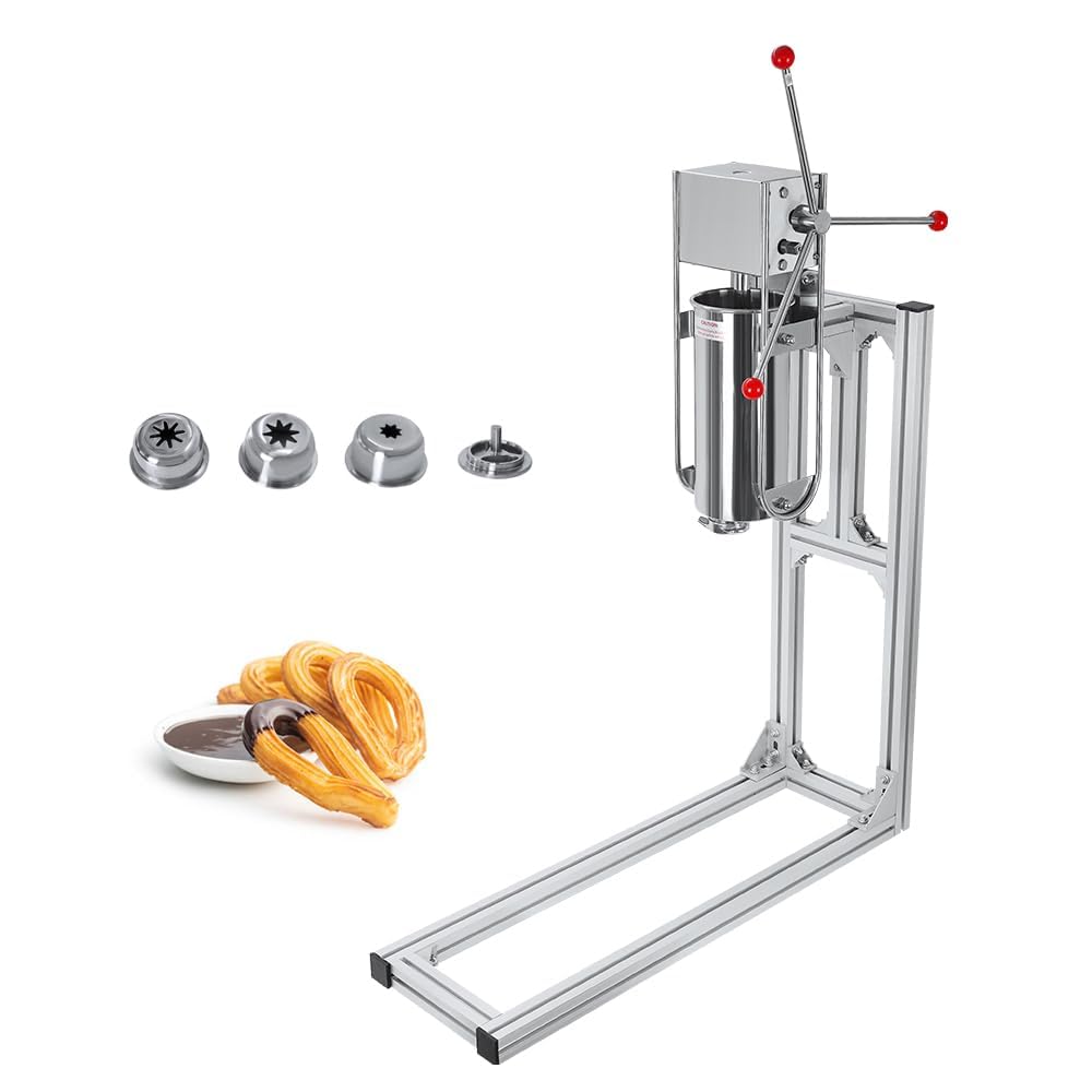 YNIYUJKL Churros Maker Manual Machine, Stainless Steel Vertical With 4 Nozzles For Easy Churros Production, Commercial Use,7L