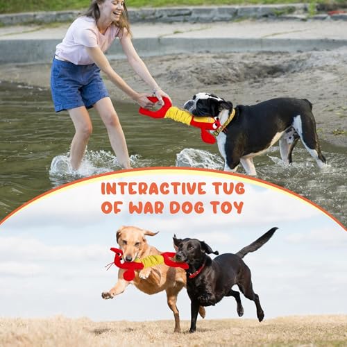 FLERDMAU Hundespielzeug Unzerstörbar Weihnachten - Robust Quietschend Tau Seil für Große Kleine Hunde - Interaktives Quietschendes Stofftier & Kuscheltier zur Beschäftigung, Zerren für Welpen Rot