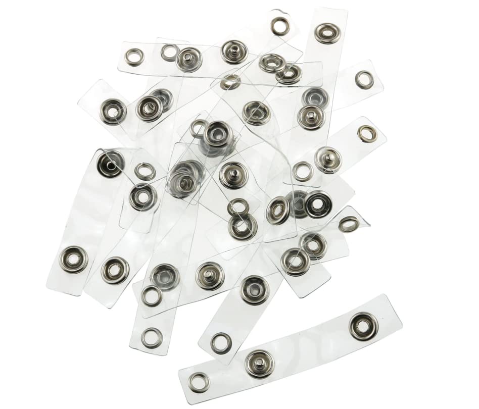 SJZBIN 50pcs Clear ID Badge Holder Plastic Badge Strap with Snap and Eyelet Vinyl Badge Clip Transparent Identification Card Holder Name Card Cord