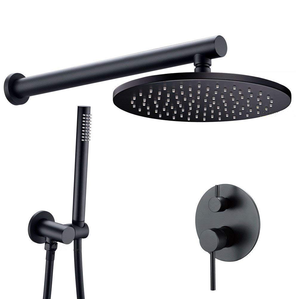 NGDFGR Bathroom Bath Matt Black Shower Faucet Brass Diverter Mixer Tap Set Hand Held 8-16" Shower Head Wall-Mounted Shower, 12In,8inch