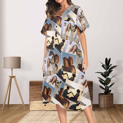 Custom Sleep Gown for Women Personalized Funny Face Moo Moos Pajamas Nightgown Short Sleeve Sleepwear Nightshirts2