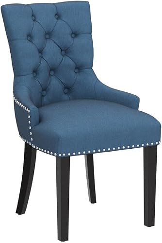 Miniatura 5 de CangLong Juego de 2 sillas modernas y elegantes tapizadas con botones y ribete de cabeza de clavo, para dormitorio, comedor, color azul