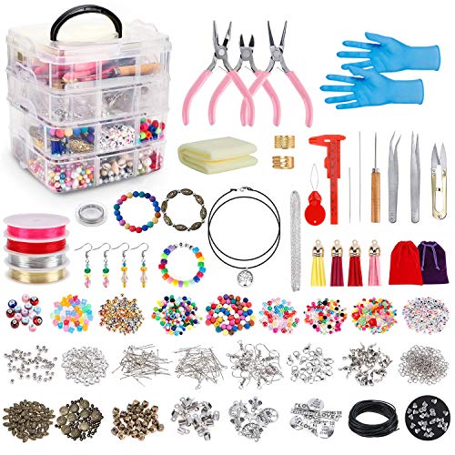 Jewelry Making Kit,Jewelry Making Supplies Includes Jewelry Pliers, Beading Wire, Jewelry Beads and Charms Findings for Jewelry Necklace Earring Bracelet Making Repair Adult Jewelry Making Tools Kits