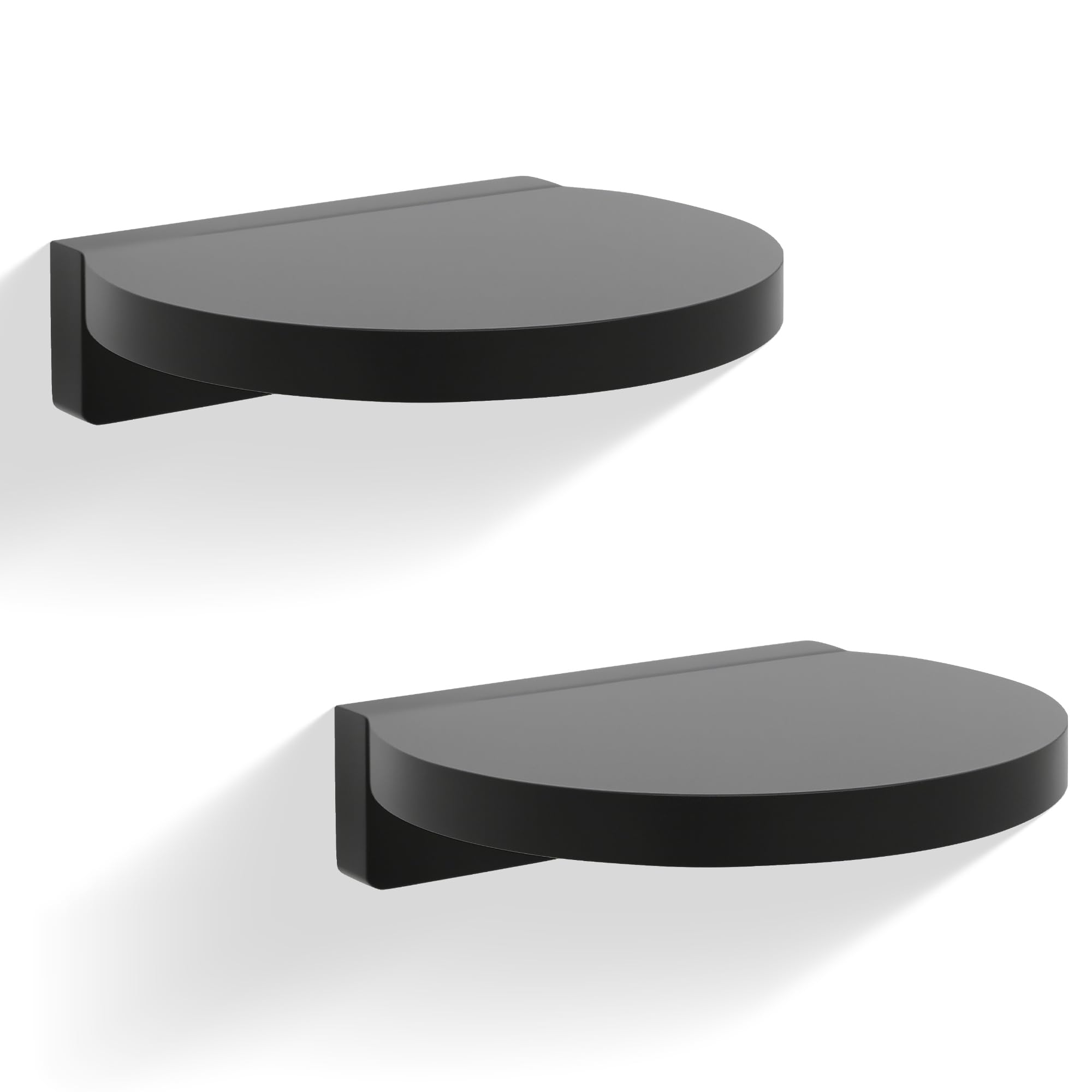 SEEKMOO Round Small Floating Shelves,Mini Wall Shelf for Speaker Plants Storage Display Set of 2,Solid Wood Ledges Elegant for Living Rooms Bedroom Bathroom Offices Home Decor,15CM,Black