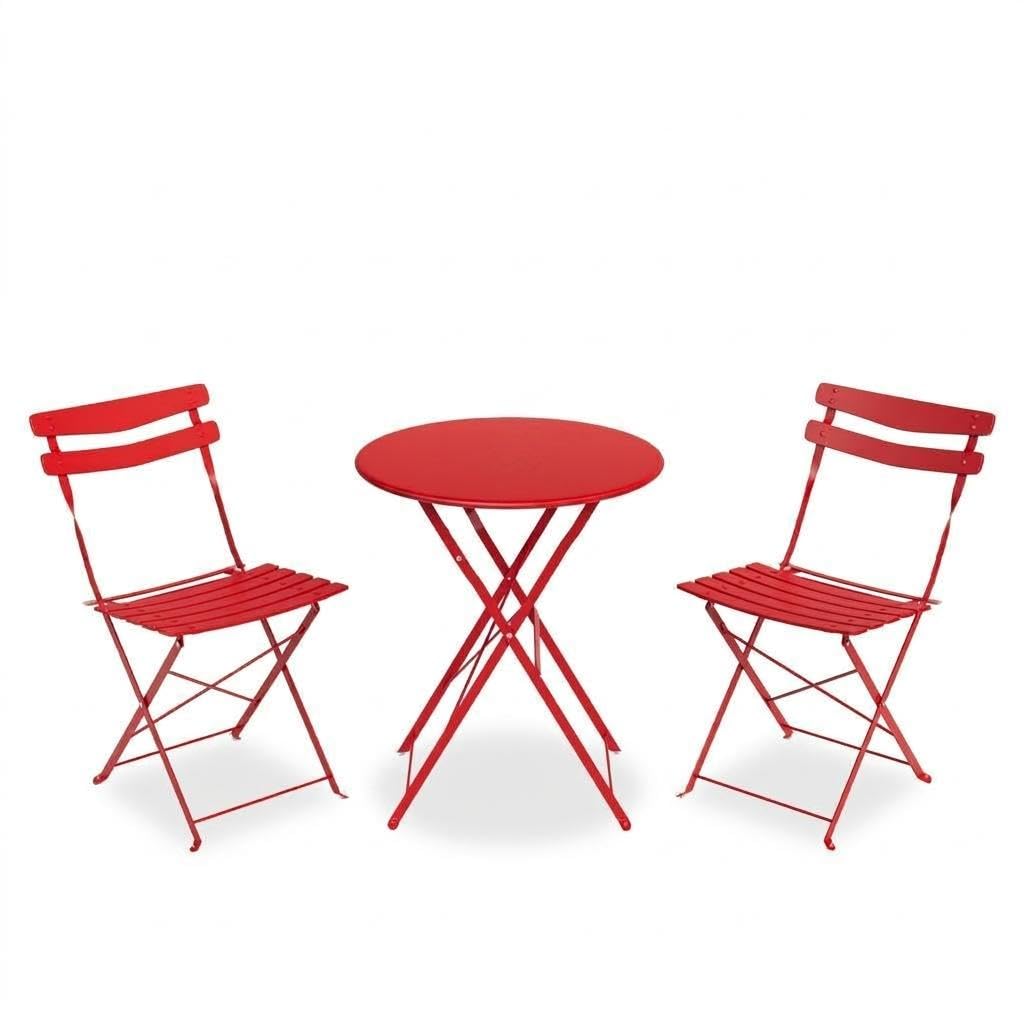 Aptliton 3 Piece Folding Metal Bistro Set,Outdoor Table and Chairs Set, Space Saving Patio Furniture with Anti-Slip Feet, No Assembly Garden Balcony Bistro Set,Red