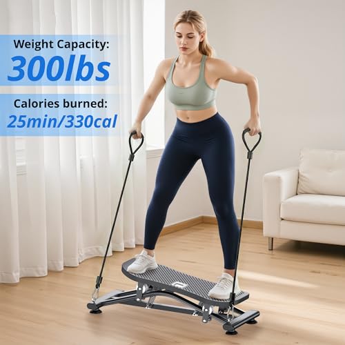 Image of RYGEO Balance Board with Resistance Bands, Versatile Rocking Stepper, Wobble Board Featuring LCD Monitor, 330 lbs High-Capacity Ski Twister Trainer for Full Body Exercise at Home