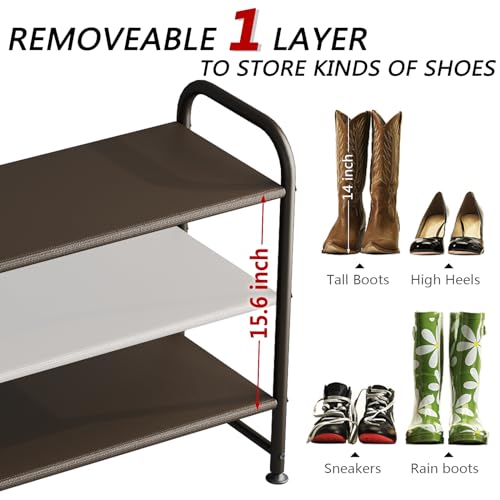 Image of INGIORDAR Shoe Rack 3 Tier Long Storage Organizer Wide Metal Shoe Shelf for Closet Entryway Brown
