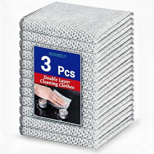 Image of HOUSELY Non Scratch Wire Dish Cloth (Pack of 3), Steel Scrubber for Utensils Cleaning, Multipurpose Wet and Dry Cleaning, Stainless-Steel Dish Wash Scrubber for Washing Dishes, Sinks, Counters