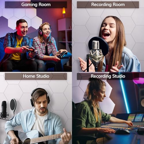 Image of 48 Pack High Density Hexagon Acoustic Panels, TONOR 12 inchx 10 inchx 0.4 inch Soundproof Wall Panels, Sound Absorbing Panels for Interior Wall Decor, Peel and Stick Modern for Studio, Office, Home, White