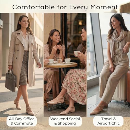 Image of ELEGANTPARK FC2322 Comfortable Satin Pointed Toe Flats for Women Ankle Straps Wedding Flats for Bride Shoes Evening Party Guest Shoes for Women Dressy Low Heel