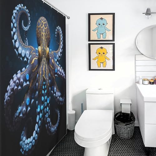 Rideau de douche pieuvre imperméable tissu polyester 140x183cm - 3