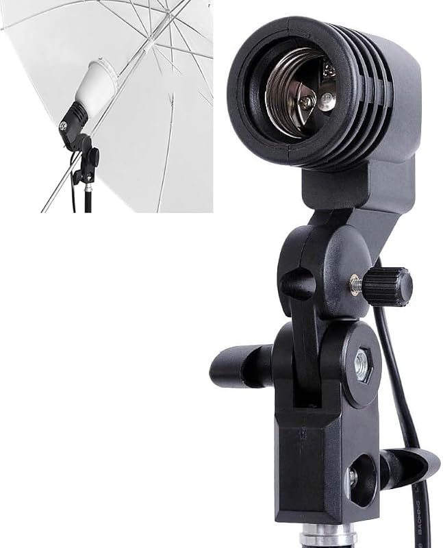 Photography Light Bulb Holder Stand Mount Socket with 8-Feet Cable Cord & Umbrella Reflector Holder, E26 E27 Base