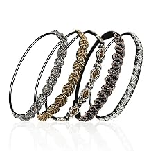 Number-one Elastic Rhinestone Headbands for Women, 5Pcs Handmade Crystal Beaded Elastic Headband Set Fashion Vintage Diamond Jewel Hair Band Headwear Hair Accessories for Ladies and Girls